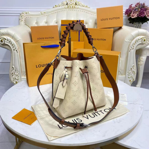 Louis Vuitton LV Women Muria Bucket Bag Crème Beige Mahina Perforated Calf Leather - Image 4