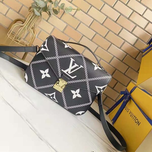 Louis Vuitton LV Women Pochette Metis Bag Black Embroidered Embossed Supple Grained Cowhide - Image 2