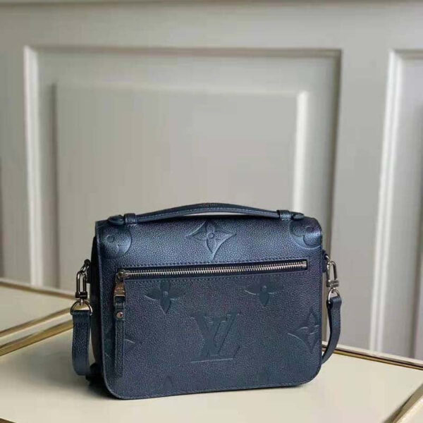 Louis Vuitton LV Women Pochette Metis Bag Navy Nacre Embossed Grained Cowhide Leather - Image 4