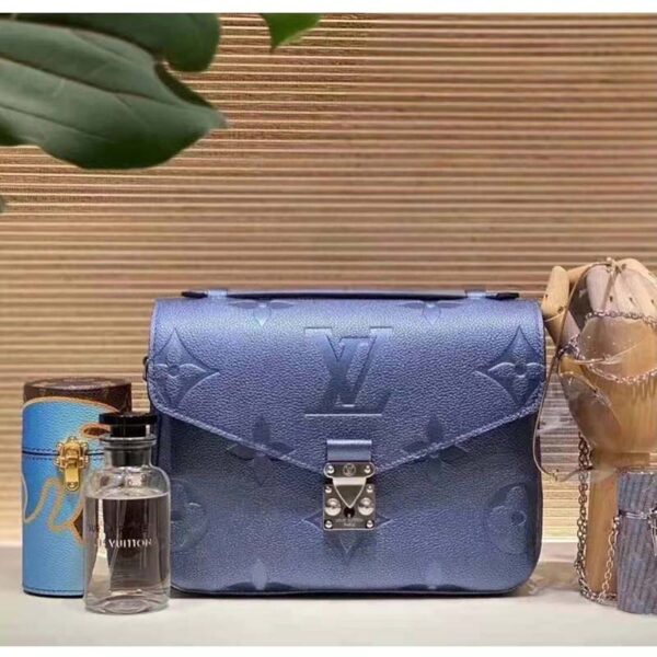 Louis Vuitton LV Women Pochette Metis Bag Navy Nacre Embossed Grained Cowhide Leather - Image 2