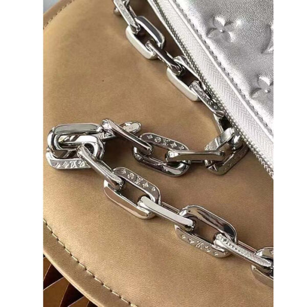 Louis Vuitton LV Women Coussin PM Handbag Silver Lambskin Cowhide Lining - Image 9