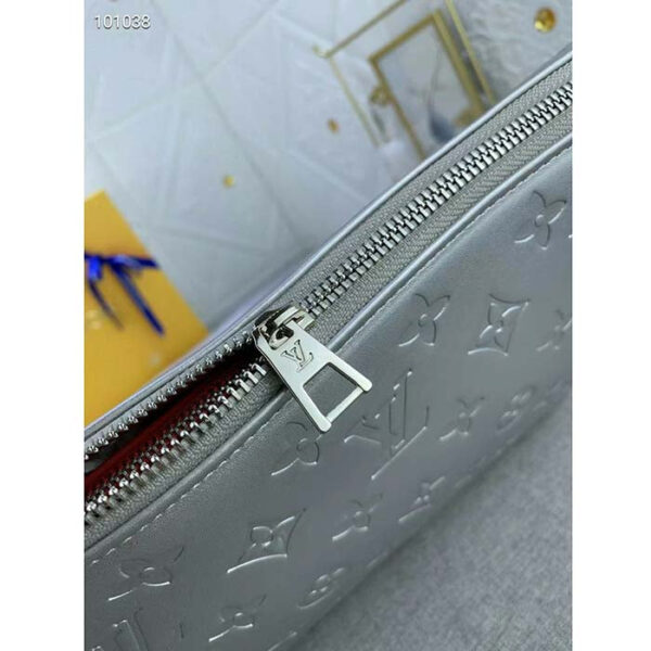 Louis Vuitton LV Women Coussin PM Handbag Silver Lambskin Cowhide Lining Zip Closure - Image 9