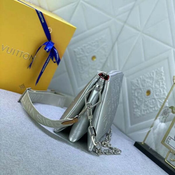 Louis Vuitton LV Women Coussin PM Handbag Silver Lambskin Cowhide Lining Zip Closure - Image 4