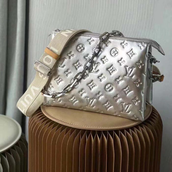 Louis Vuitton LV Women Coussin PM Handbag Silver Lambskin Cowhide Lining - Image 3
