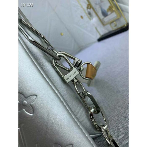 Louis Vuitton LV Women Coussin PM Handbag Silver Lambskin Cowhide Lining Zip Closure - Image 8