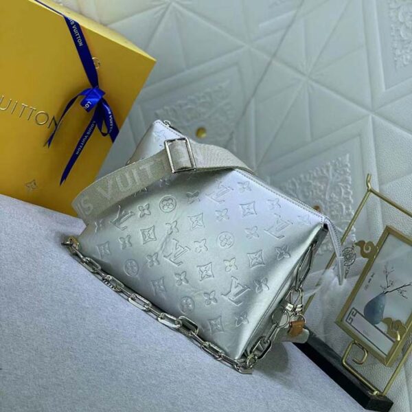 Louis Vuitton LV Women Coussin PM Handbag Silver Lambskin Cowhide Lining Zip Closure - Image 3