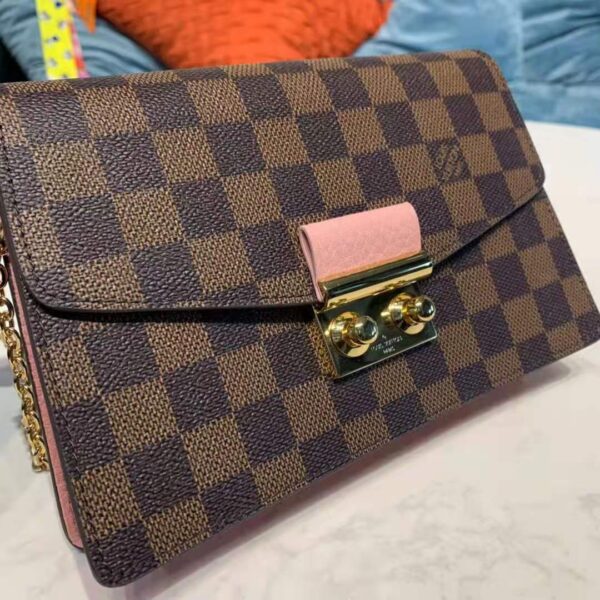 Louis Vuitton LV Women Croisette Chain Wallet Magnolia Pink Damier Ebene Coated Canvas - Image 5