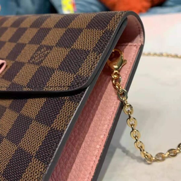 Louis Vuitton LV Women Croisette Chain Wallet Magnolia Pink Damier Ebene Coated Canvas - Image 8