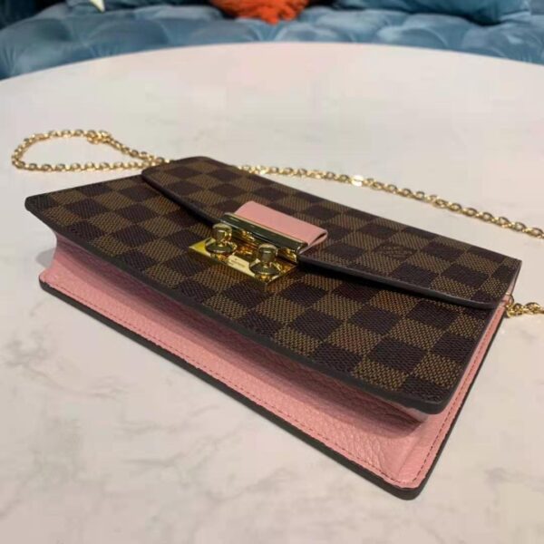 Louis Vuitton LV Women Croisette Chain Wallet Magnolia Pink Damier Ebene Coated Canvas - Image 3