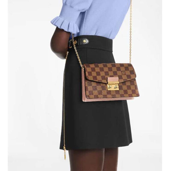 Louis Vuitton LV Women Croisette Chain Wallet Magnolia Pink Damier Ebene Coated Canvas - Image 16