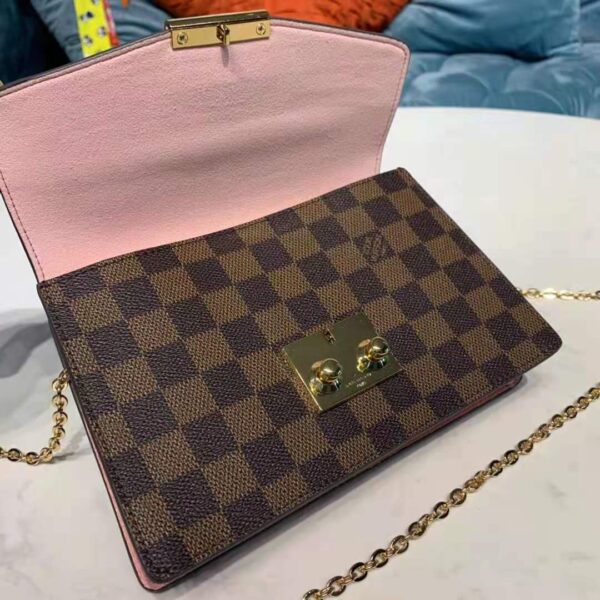 Louis Vuitton LV Women Croisette Chain Wallet Magnolia Pink Damier Ebene Coated Canvas - Image 7