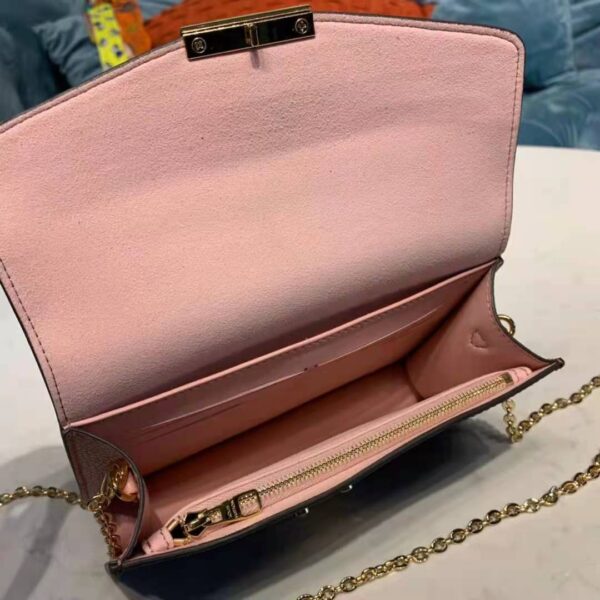 Louis Vuitton LV Women Croisette Chain Wallet Magnolia Pink Damier Ebene Coated Canvas - Image 9