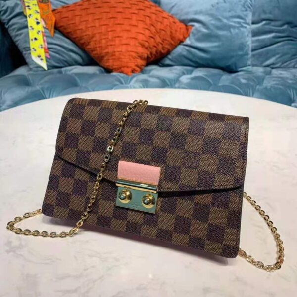 Louis Vuitton LV Women Croisette Chain Wallet Magnolia Pink Damier Ebene Coated Canvas - Image 2
