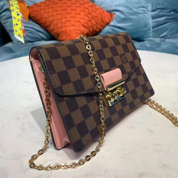 Louis Vuitton LV Women Croisette Chain Wallet Magnolia Pink Damier Ebene Coated Canvas - Image 6