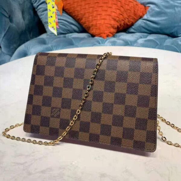 Louis Vuitton LV Women Croisette Chain Wallet Magnolia Pink Damier Ebene Coated Canvas - Image 4