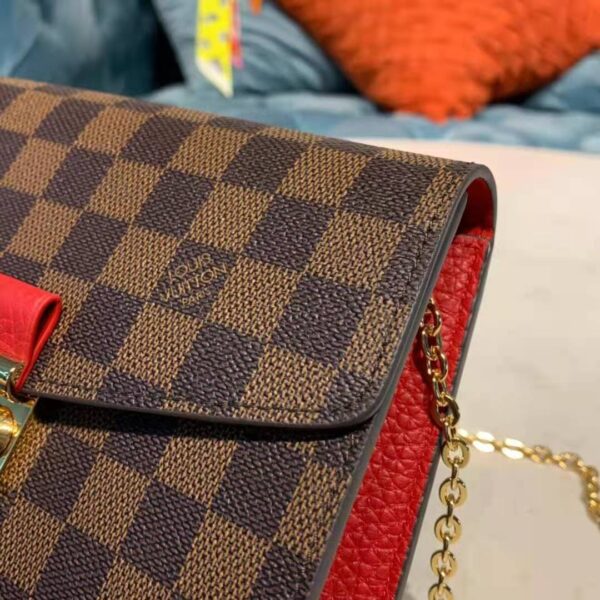 Louis Vuitton LV Women Croisette Chain Wallet Scarlet Red Damier Ebene Coated Canvas - Image 8