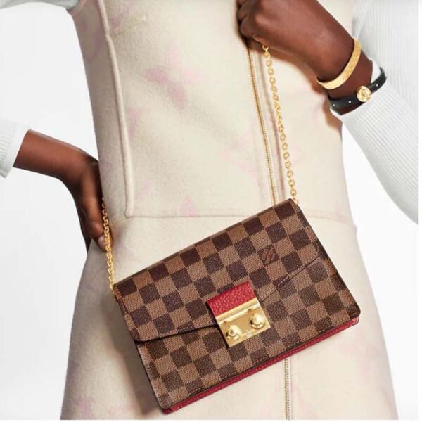 Louis Vuitton LV Women Croisette Chain Wallet Scarlet Red Damier Ebene Coated Canvas - Image 15