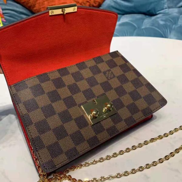 Louis Vuitton LV Women Croisette Chain Wallet Scarlet Red Damier Ebene Coated Canvas - Image 6
