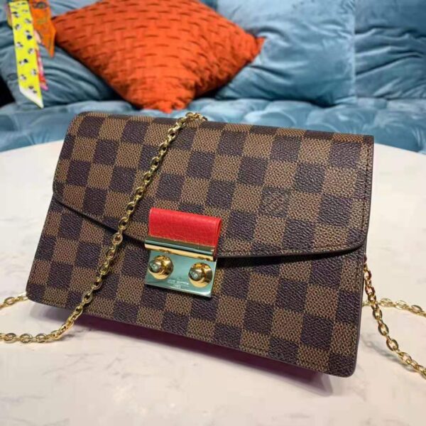 Louis Vuitton LV Women Croisette Chain Wallet Scarlet Red Damier Ebene Coated Canvas - Image 2