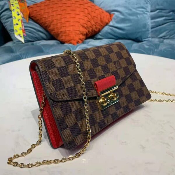 Louis Vuitton LV Women Croisette Chain Wallet Scarlet Red Damier Ebene Coated Canvas - Image 4