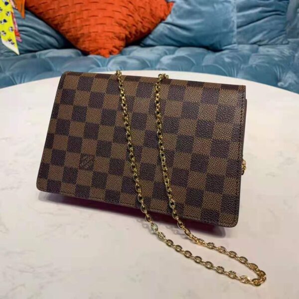 Louis Vuitton LV Women Croisette Chain Wallet Scarlet Red Damier Ebene Coated Canvas - Image 5