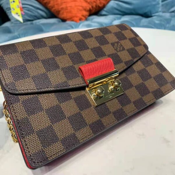 Louis Vuitton LV Women Croisette Chain Wallet Scarlet Red Damier Ebene Coated Canvas - Image 3