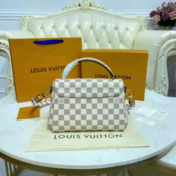 Louis Vuitton LV Women Croisette Hand Bag Pink Damier Azur Coated Canvas - Image 4