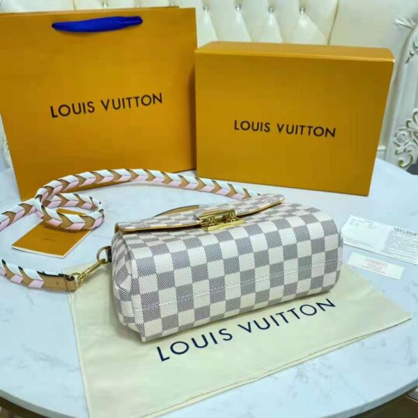 Louis Vuitton LV Women Croisette Hand Bag Pink Damier Azur Coated Canvas - Image 5
