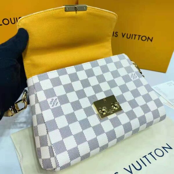 Louis Vuitton LV Women Croisette Hand Bag Pink Damier Azur Coated Canvas - Image 6