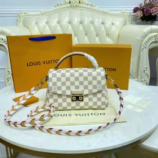 Louis Vuitton LV Women Croisette Hand Bag Pink Damier Azur Coated Canvas - Image 2