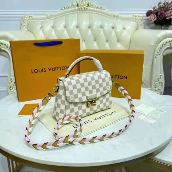 Louis Vuitton LV Women Croisette Hand Bag Pink Damier Azur Coated Canvas - Image 3
