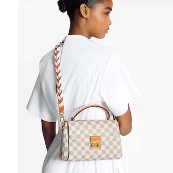 Louis Vuitton LV Women Croisette Hand Bag Pink Damier Azur Coated Canvas - Image 8