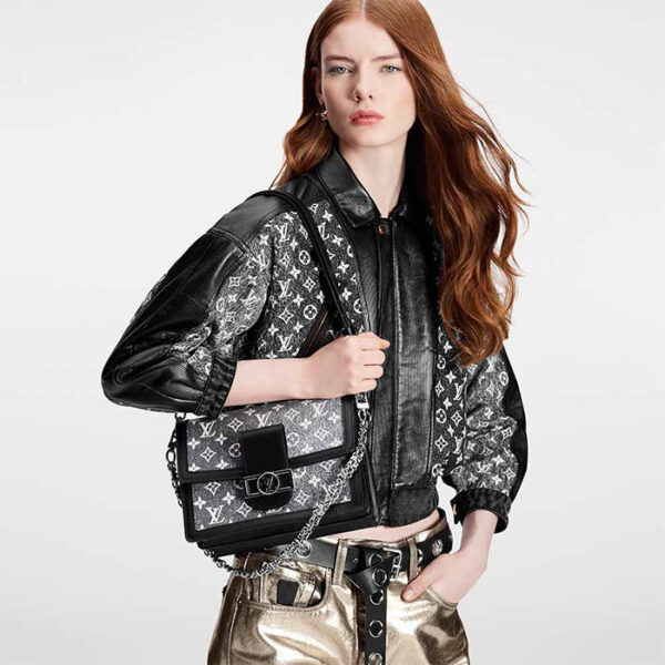 Louis Vuitton LV Women Dauphine MM Handbag Gray Denim Textile Jacquard - Image 13