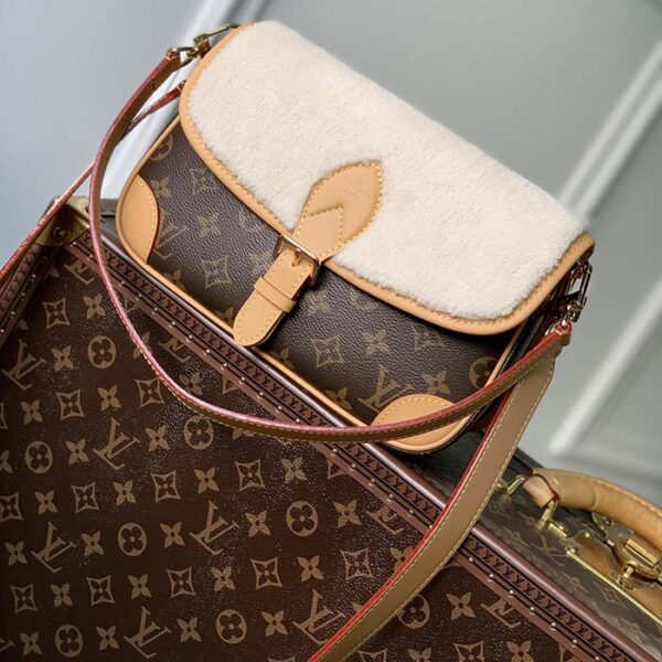 Louis Vuitton LV Women Diane Handbag Beige Brown Monogram Coated Canvas Shearling - Image 2