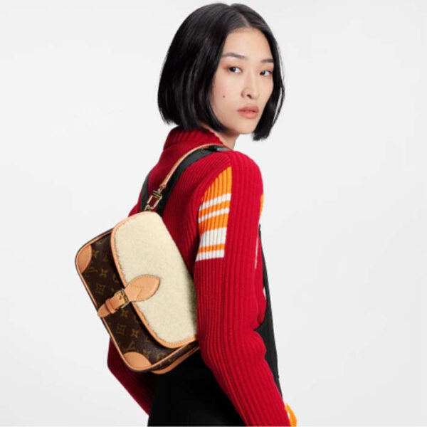 Louis Vuitton LV Women Diane Handbag Beige Brown Monogram Coated Canvas Shearling - Image 13