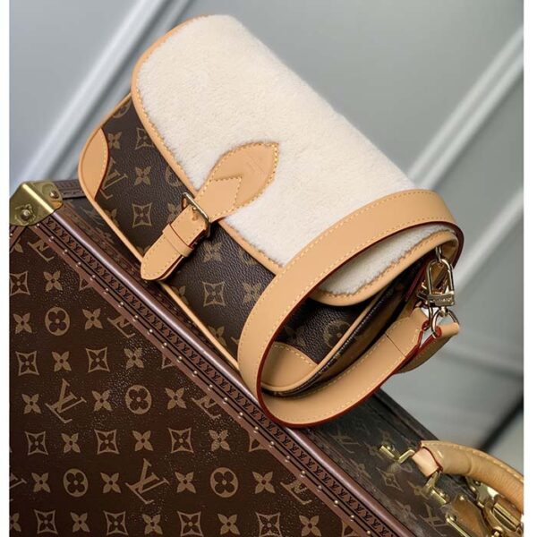 Louis Vuitton LV Women Diane Handbag Beige Brown Monogram Coated Canvas Shearling - Image 3