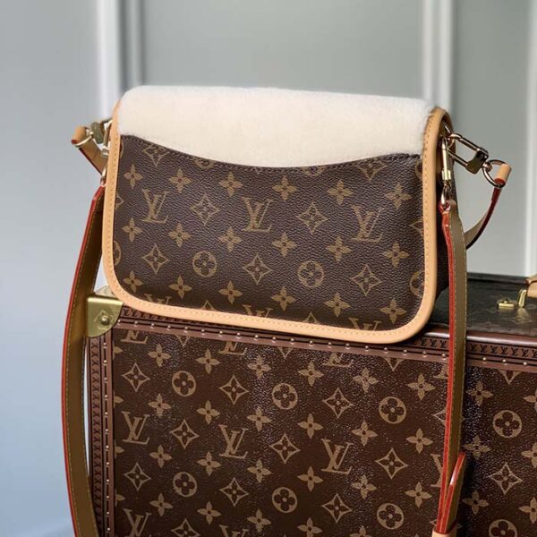 Louis Vuitton LV Women Diane Handbag Beige Brown Monogram Coated Canvas Shearling - Image 4