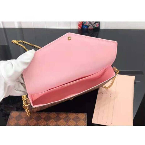 Louis Vuitton LV Women Félicie Pochette Damier Ebene Coated Canvas Pink Monogram Flowers - Image 6