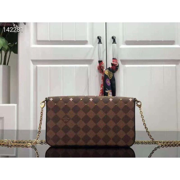 Louis Vuitton LV Women Félicie Pochette Damier Ebene Coated Canvas Pink Monogram Flowers - Image 3