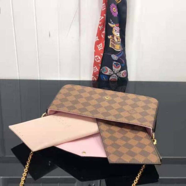 Louis Vuitton LV Women Félicie Pochette Damier Ebene Coated Canvas Pink Monogram Flowers - Image 4