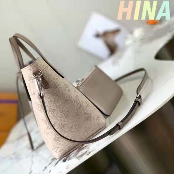 Louis Vuitton LV Women Hina PM Bucket Bag Gray Mahina Perforated Calf - Image 7