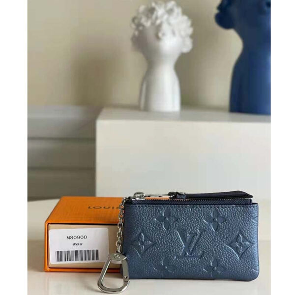 Louis Vuitton LV Women Key Pouch Navy Nacre Embossed Grained Cowhide Leather - Image 2