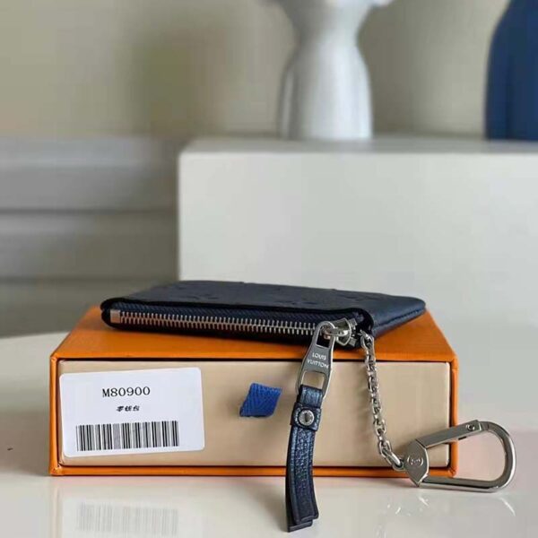 Louis Vuitton LV Women Key Pouch Navy Nacre Embossed Grained Cowhide Leather - Image 4
