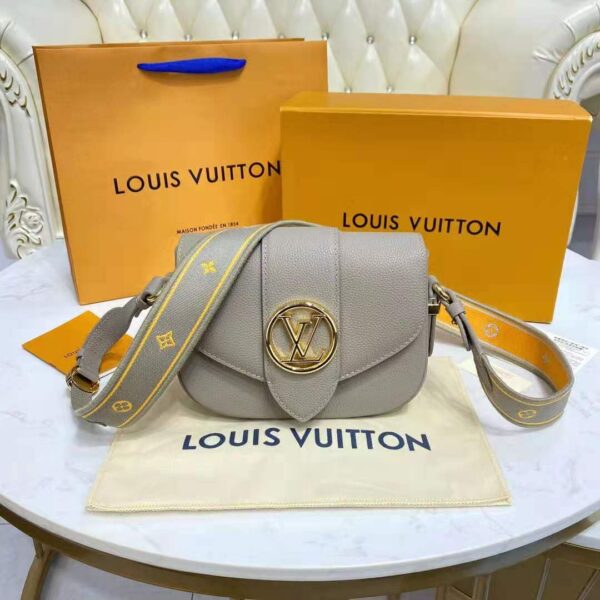 Louis Vuitton LV Women LV Pont 9 Soft MM Gris Taupe Summer Gold Grained Calfskin - Image 6