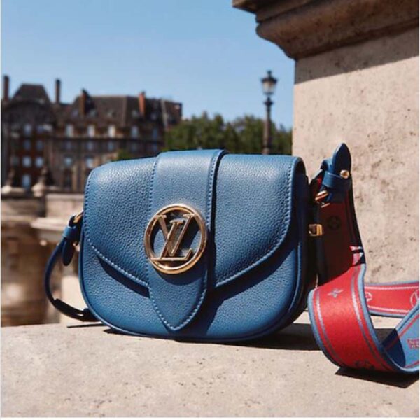 Louis Vuitton LV Women LV Pont 9 Soft MM Handbag Bleu Général Rouge Grained Calfskin - Image 2