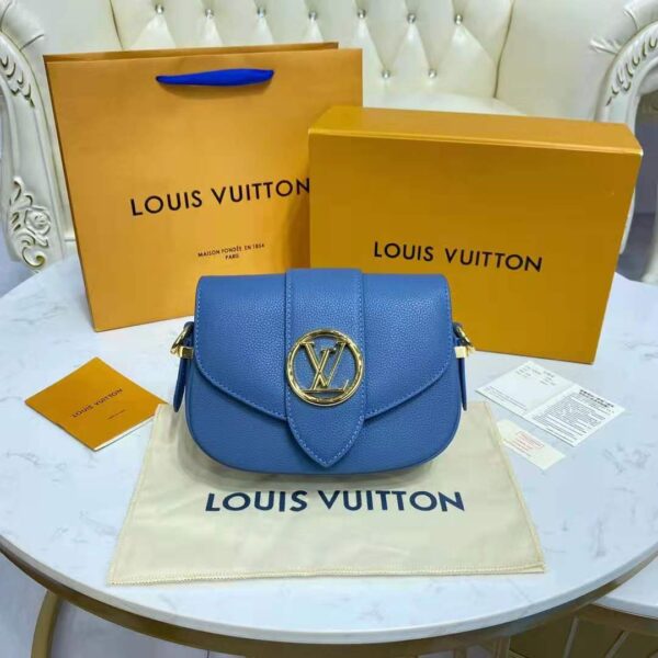 Louis Vuitton LV Women LV Pont 9 Soft MM Handbag Bleu Général Rouge Grained Calfskin - Image 3