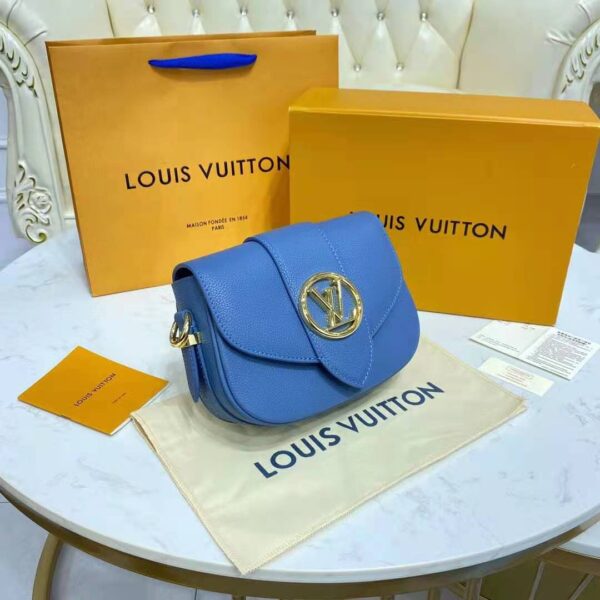 Louis Vuitton LV Women LV Pont 9 Soft MM Handbag Bleu Général Rouge Grained Calfskin - Image 4
