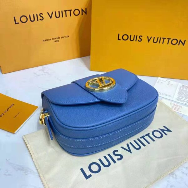 Louis Vuitton LV Women LV Pont 9 Soft MM Handbag Bleu Général Rouge Grained Calfskin - Image 5