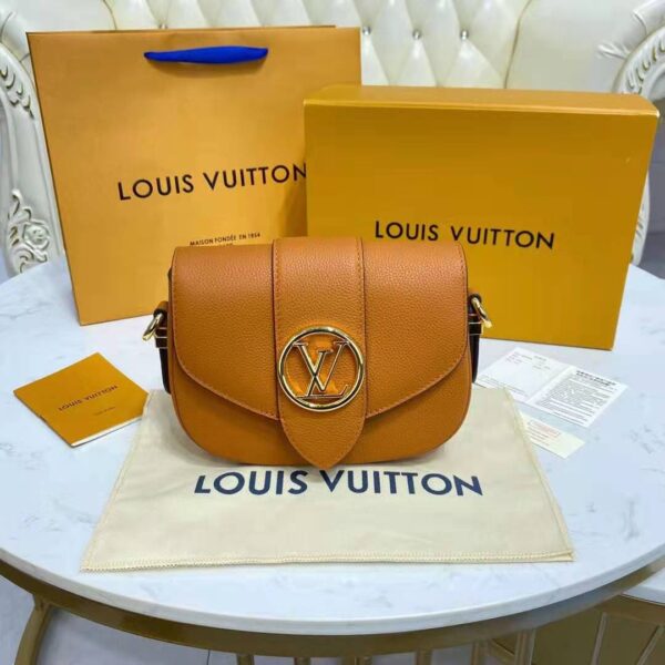 Louis Vuitton LV Women LV Pont 9 Soft MM Sienne Dorée Mocaccino Grained Calfskin Smooth Cowhide - Image 2