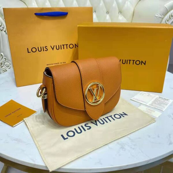 Louis Vuitton LV Women LV Pont 9 Soft MM Sienne Dorée Mocaccino Grained Calfskin Smooth Cowhide - Image 3